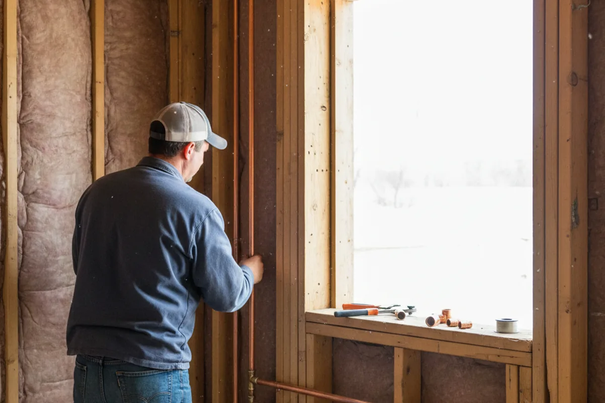Licensed plumber running new copper supply lines in a College Station home